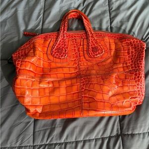 Givenchy Calfskin Crocodile Embossed Large Nightingale Red